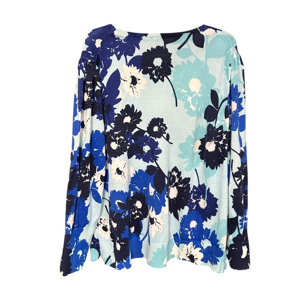 Talbots Blue Floral Long Sleeve Sweater 3X Lightweight - Picture 2 of 5
